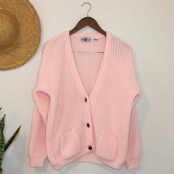 The American Line Sweaters - Adorable Vintage Oversized Knit Cardigan in Pink Size Medium